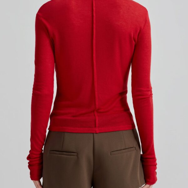 The Frankie Shop Mesa Sheer Long Sleeve Tee - Red - Oversized Minimalist Tops in Red - Shop at Coveti