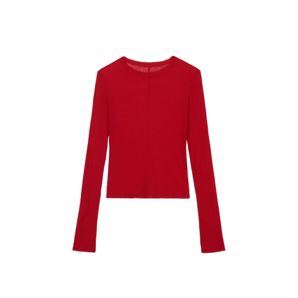 The Frankie Shop Mesa Sheer Long Sleeve Tee – Red Top, view 9