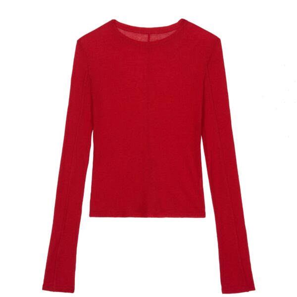 The Frankie Shop Mesa Sheer Long Sleeve Tee - Red - Oversized Minimalist Tops in Red - Shop at Coveti
