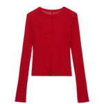 The Frankie Shop Mesa Sheer Long Sleeve Tee - Red - Oversized Minimalist Tops in Red - Shop at Coveti