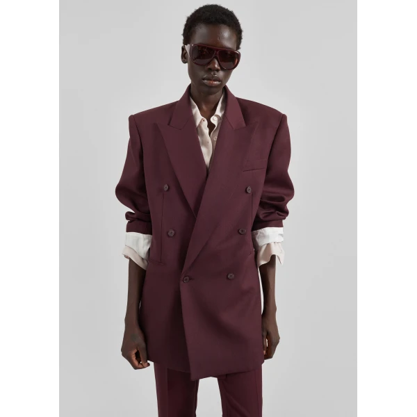 The Frankie Shop Monterey Structured Wool Blazer – Burgundy, view 3