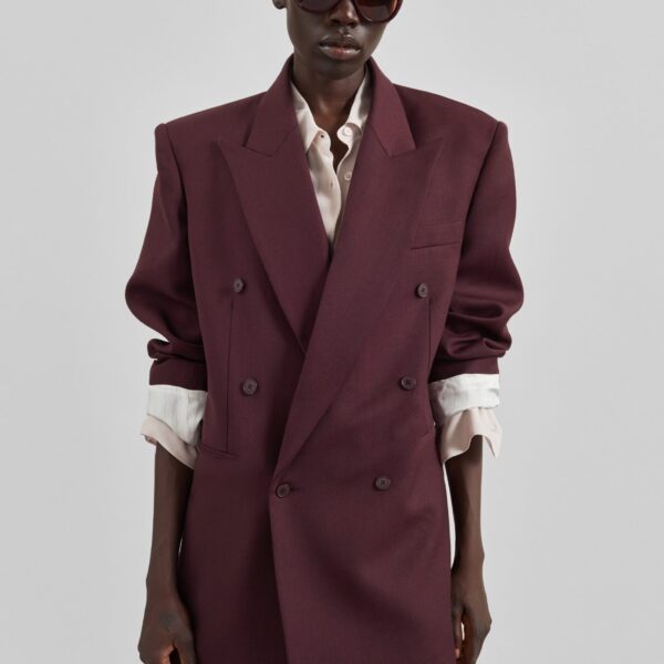 The Frankie Shop Monterey Structured Wool Blazer - Burgundy - Oversized Minimalist Jackets in Red - Shop at Coveti