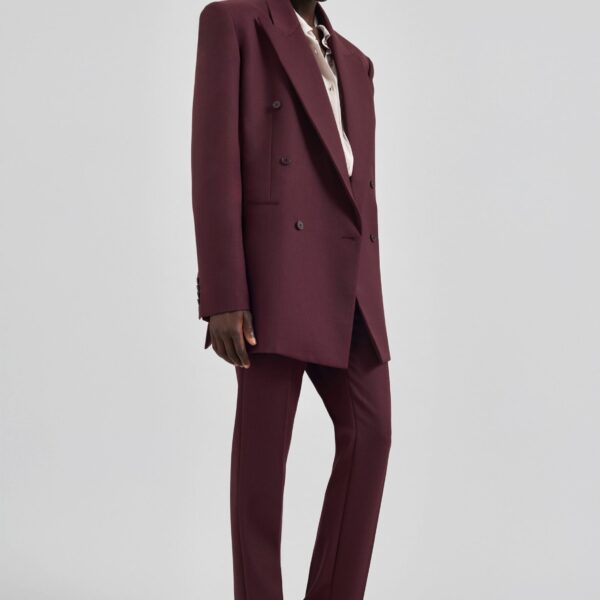 The Frankie Shop Monterey Structured Wool Blazer - Burgundy - Oversized Minimalist Jackets in Red - Shop at Coveti