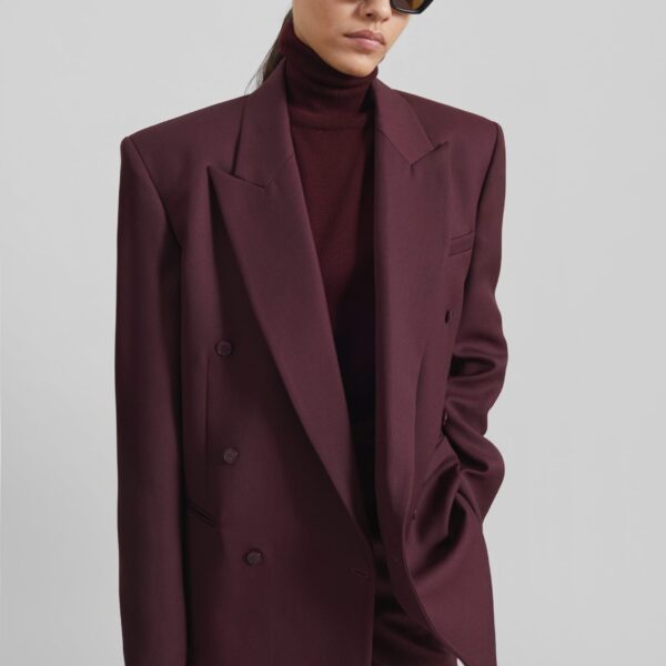 The Frankie Shop Monterey Structured Wool Blazer - Burgundy - Oversized Minimalist Jackets in Red - Shop at Coveti