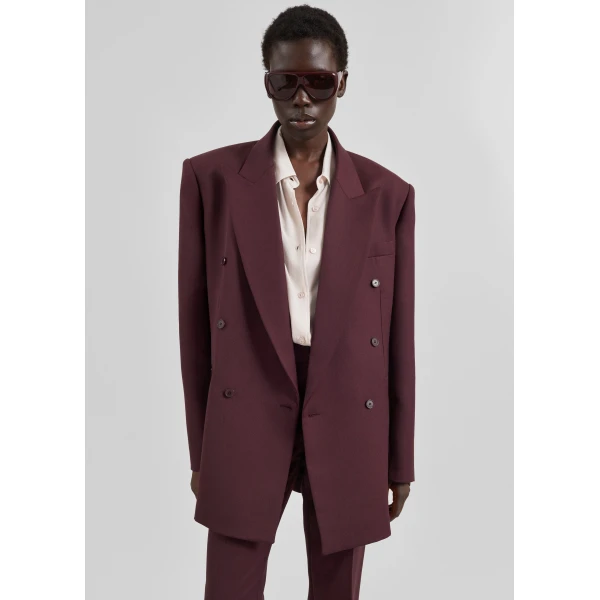 The Frankie Shop Monterey Structured Wool Blazer – Burgundy, view 6