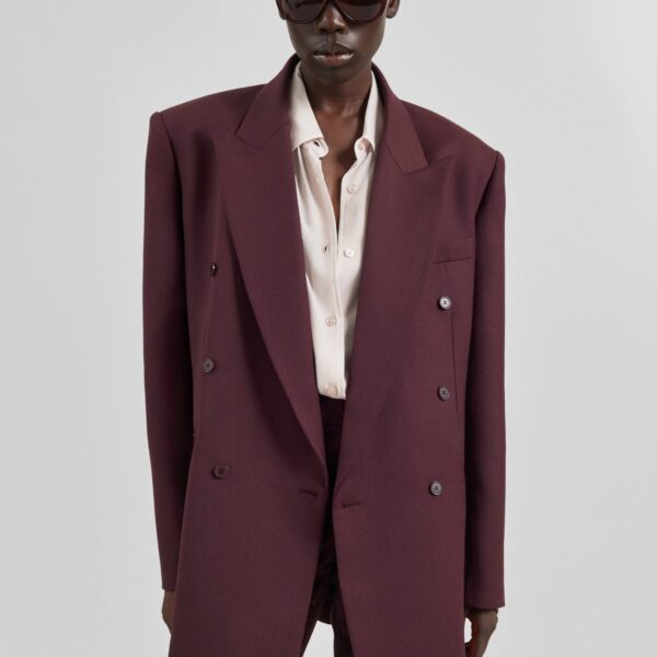 The Frankie Shop Monterey Structured Wool Blazer - Burgundy - Oversized Minimalist Jackets in Red - Shop at Coveti
