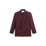 The Frankie Shop Monterey Structured Wool Blazer - Burgundy - Oversized Minimalist Jackets in Red - Shop at Coveti