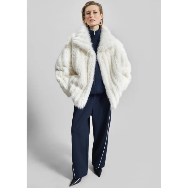 The Frankie Shop Mortisa Faux Fur Belted Short Coat – Off White, view 5