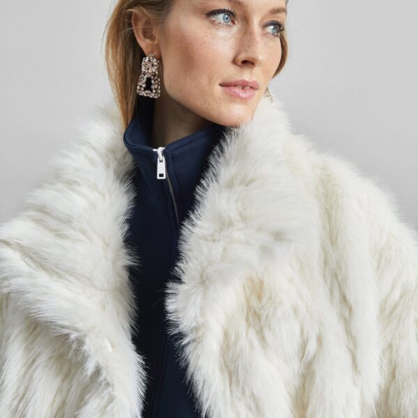 The Frankie Shop Mortisa Faux Fur Belted Short Coat - Off White - Oversized Minimalist Coats in White - Shop at Coveti