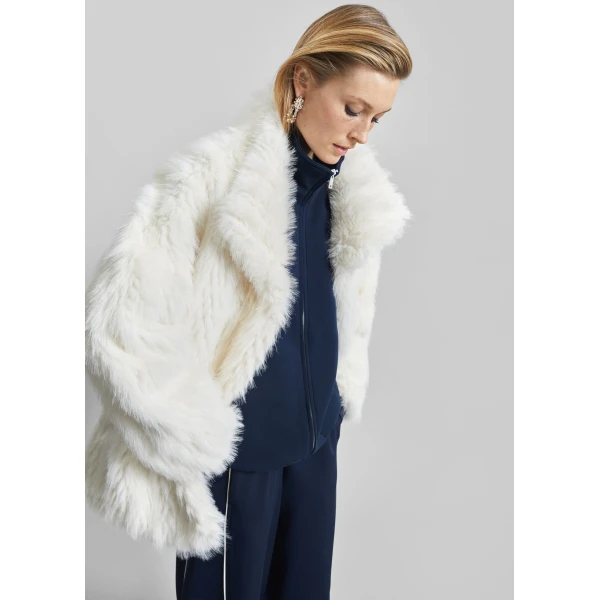 The Frankie Shop Mortisa Faux Fur Belted Short Coat – Off White, view 7