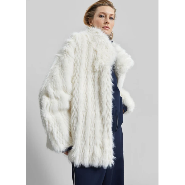 The Frankie Shop Mortisa Faux Fur Belted Short Coat – Off White, view 8