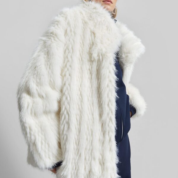 The Frankie Shop Mortisa Faux Fur Belted Short Coat - Off White - Oversized Minimalist Coats in White - Shop at Coveti