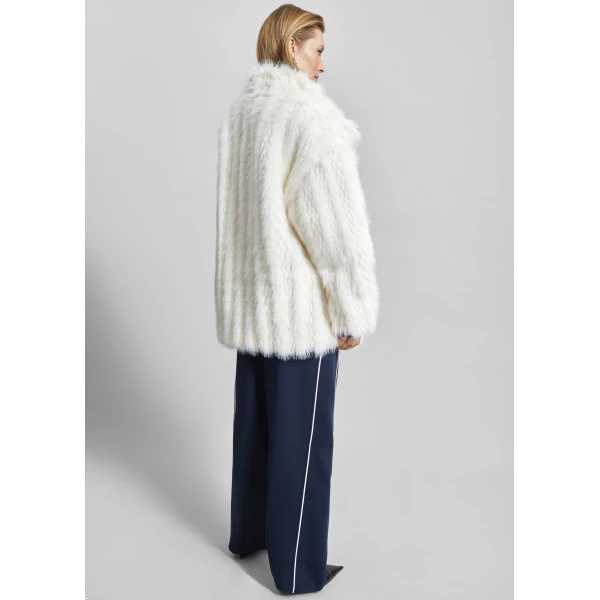 The Frankie Shop Mortisa Faux Fur Belted Short Coat – Off White, view 9