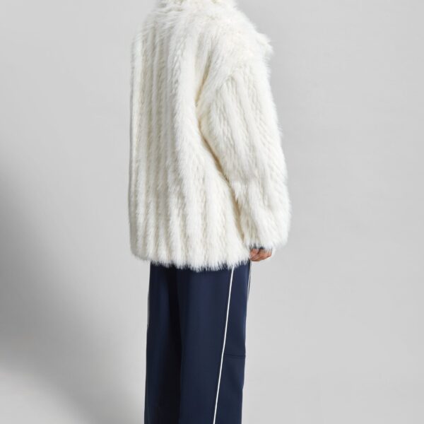 The Frankie Shop Mortisa Faux Fur Belted Short Coat - Off White - Oversized Minimalist Coats in White - Shop at Coveti