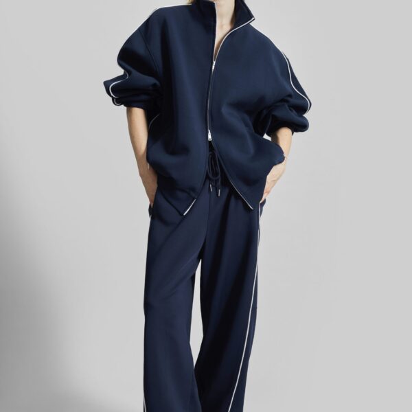 The Frankie Shop Nayen Zip-Up Jacket - Navy - Oversized Minimalist Jackets in Blue - Shop at Coveti