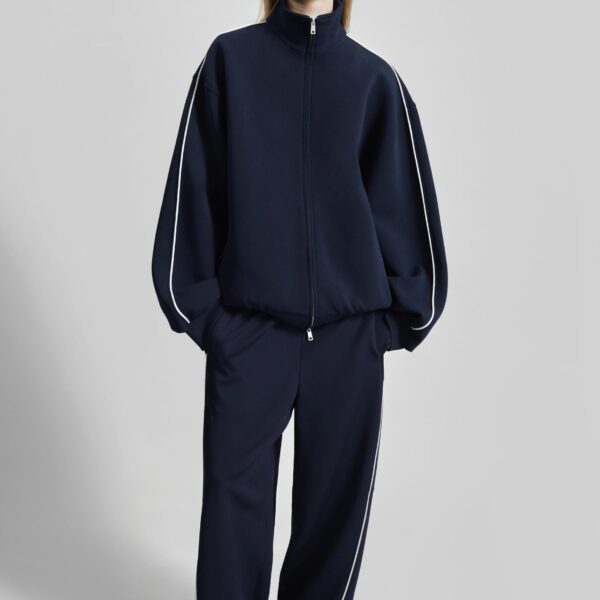 The Frankie Shop Nayen Zip-Up Jacket - Navy - Oversized Minimalist Jackets in Blue - Shop at Coveti