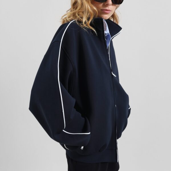 The Frankie Shop Nayen Zip-Up Jacket - Navy - Oversized Minimalist Jackets in Blue - Shop at Coveti