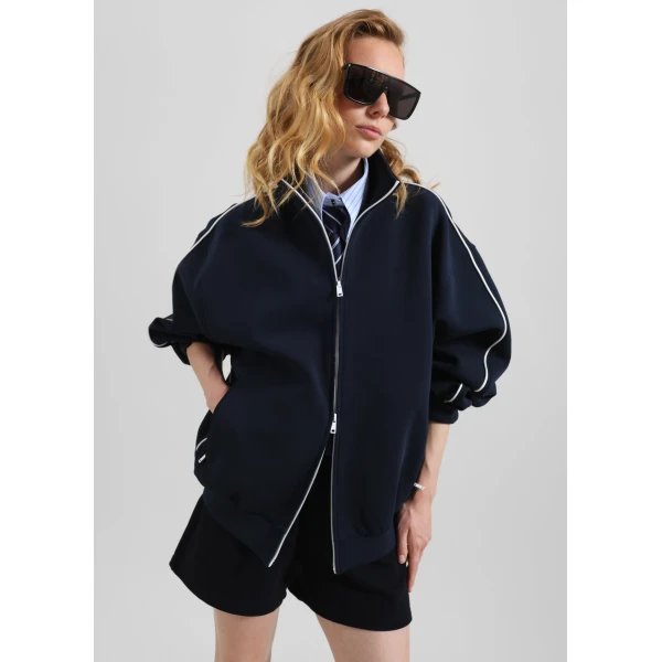 The Frankie Shop Nayen Zip-Up Jacket – Navy, view 9