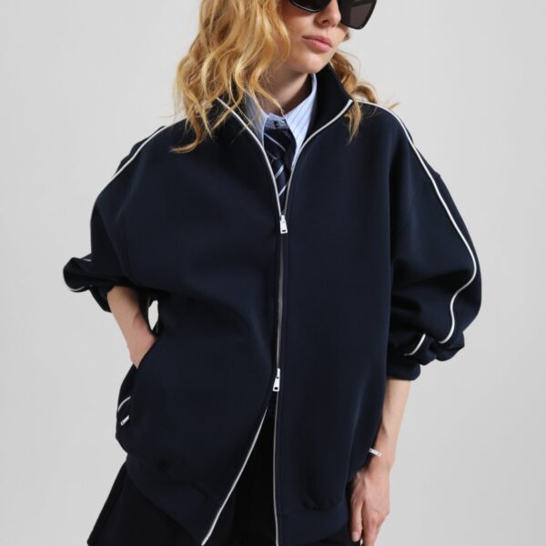 The Frankie Shop Nayen Zip-Up Jacket - Navy - Oversized Minimalist Jackets in Blue - Shop at Coveti