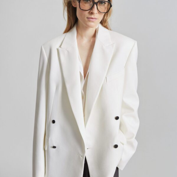 The Frankie Shop Newark Double Breasted Blazer - Ivory - Oversized Minimalist Jackets in Ivory - Shop at Coveti