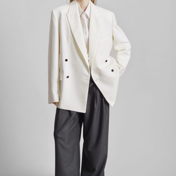 The Frankie Shop Newark Double Breasted Blazer - Ivory - Oversized Minimalist Jackets in Ivory - Shop at Coveti