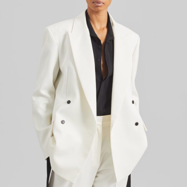The Frankie Shop Newark Double Breasted Blazer - Ivory - Oversized Minimalist Jackets in Ivory - Shop at Coveti