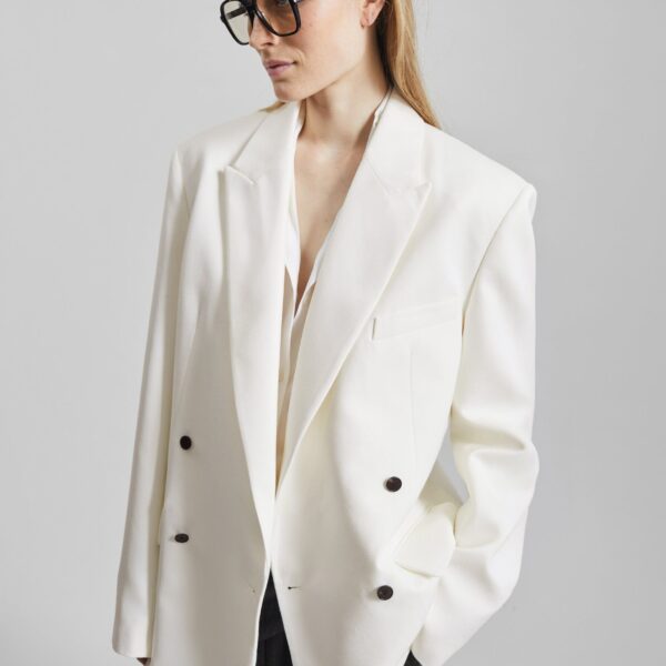 The Frankie Shop Newark Double Breasted Blazer - Ivory - Oversized Minimalist Jackets in Ivory - Shop at Coveti