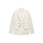 The Frankie Shop Newark Double Breasted Blazer - Ivory - Oversized Minimalist Jackets in Ivory - Shop at Coveti