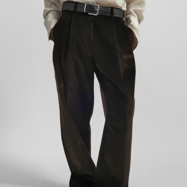 The Frankie Shop Norstrand Pleated Corduroy Trousers - Dark Brown - Oversized Minimalist Pants in Brown - Shop at Coveti