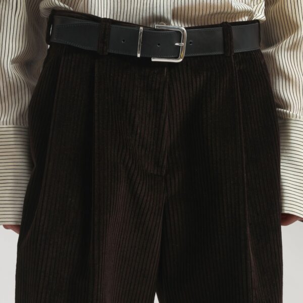 The Frankie Shop Norstrand Pleated Corduroy Trousers - Dark Brown - Oversized Minimalist Pants in Brown - Shop at Coveti