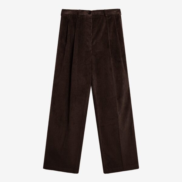 The Frankie Shop Norstrand Pleated Corduroy Trousers - Dark Brown - Oversized Minimalist Pants in Brown - Shop at Coveti