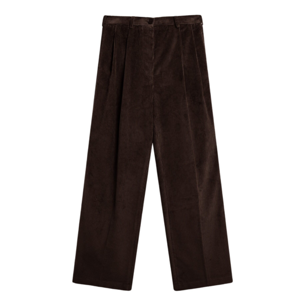 The Frankie Shop Norstrand Pleated Corduroy Trousers - Dark Brown - Oversized Minimalist Pants in Brown - Shop at Coveti