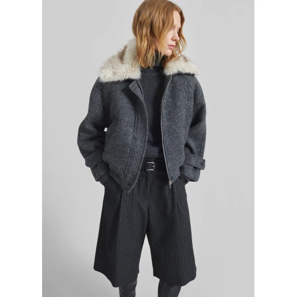 The Frankie Shop Nyborg Wool Quilted Jacket – Dark Grey, view 2