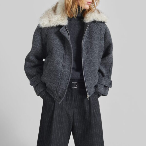 The Frankie Shop Nyborg Wool Quilted Jacket - Dark Grey - Oversized Minimalist Jackets in Grey - Shop at Coveti