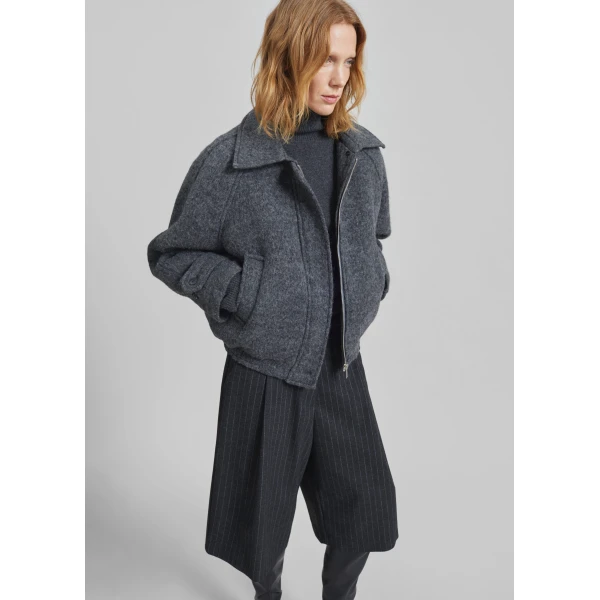 The Frankie Shop Nyborg Wool Quilted Jacket – Dark Grey, view 3