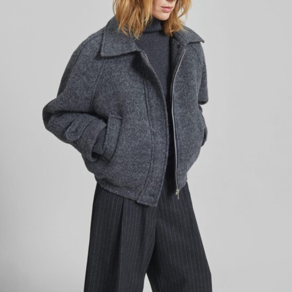 The Frankie Shop Nyborg Wool Quilted Jacket - Dark Grey - Oversized Minimalist Jackets in Grey - Shop at Coveti