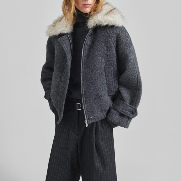 The Frankie Shop Nyborg Wool Quilted Jacket - Dark Grey - Oversized Minimalist Jackets in Grey - Shop at Coveti