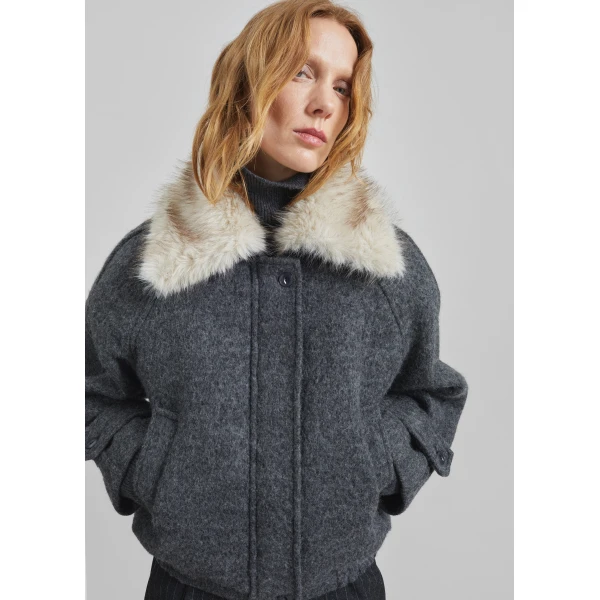 The Frankie Shop Nyborg Wool Quilted Jacket – Dark Grey, view 7
