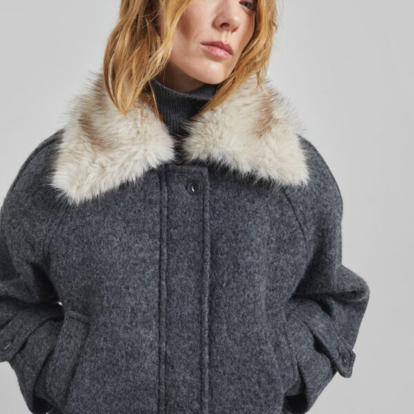 The Frankie Shop Nyborg Wool Quilted Jacket - Dark Grey - Oversized Minimalist Jackets in Grey - Shop at Coveti