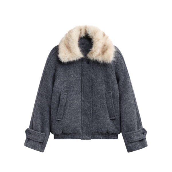 The Frankie Shop Nyborg Wool Quilted Jacket - Dark Grey - Oversized Minimalist Jackets in Grey - Shop at Coveti