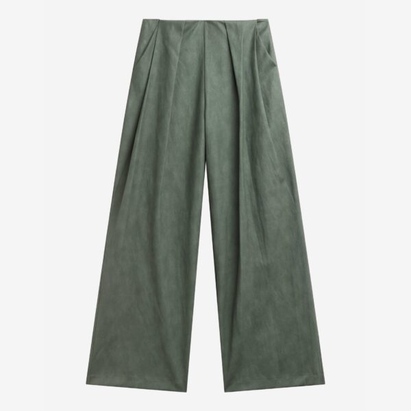 The Frankie Shop Olivet Faux Leather Trousers - Moss Green - Oversized Minimalist Pants in Green - Shop at Coveti