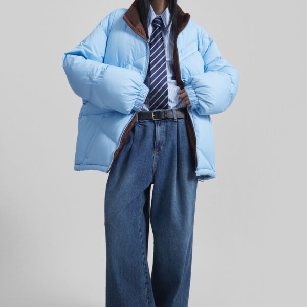 The Frankie Shop Orino Oversized Puffer Jacket - Blue - Oversized Minimalist Jackets in Blue - Shop at Coveti
