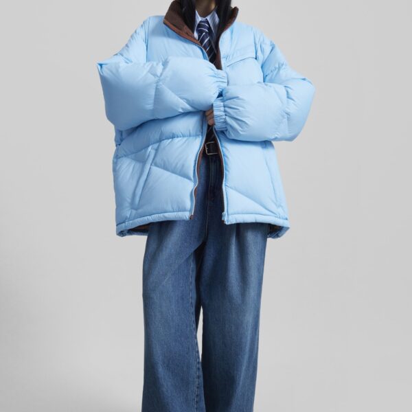 The Frankie Shop Orino Oversized Puffer Jacket - Blue - Oversized Minimalist Jackets in Blue - Shop at Coveti
