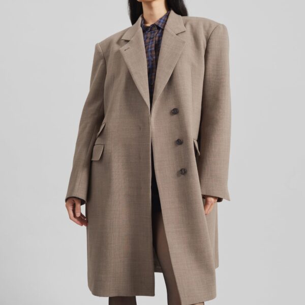 The Frankie Shop Orsta Wool Coat - Beige - Oversized Minimalist Coats in Beige - Shop at Coveti