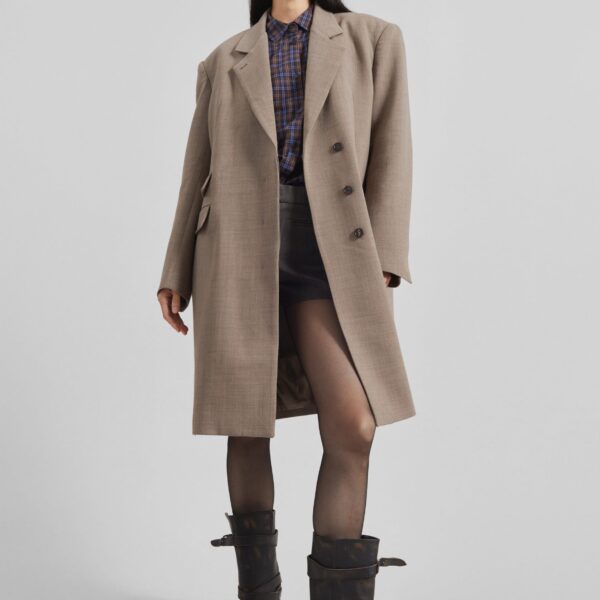 The Frankie Shop Orsta Wool Coat - Beige - Oversized Minimalist Coats in Beige - Shop at Coveti