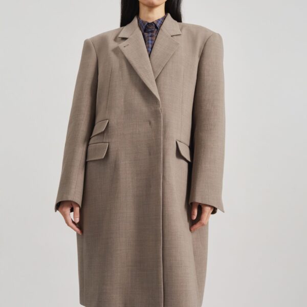 The Frankie Shop Orsta Wool Coat - Beige - Oversized Minimalist Coats in Beige - Shop at Coveti