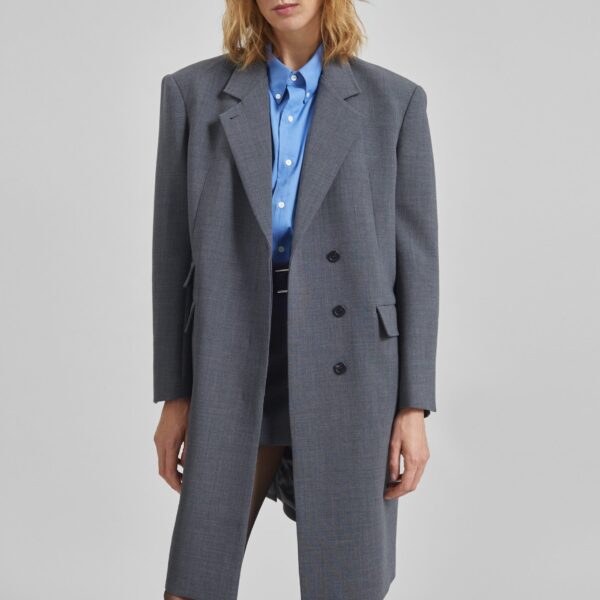 The Frankie Shop Orsta Wool Coat - Grey - Oversized Minimalist Coats in Grey - Shop at Coveti