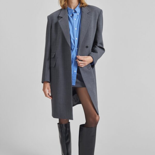 The Frankie Shop Orsta Wool Coat - Grey - Oversized Minimalist Coats in Grey - Shop at Coveti