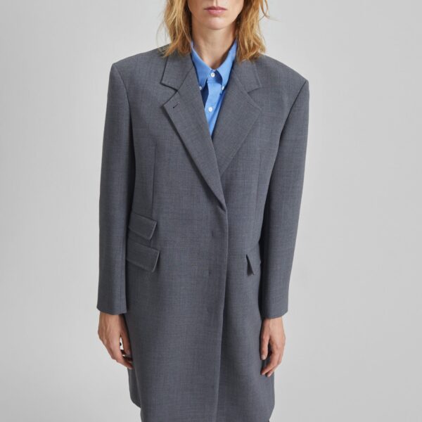 The Frankie Shop Orsta Wool Coat - Grey - Oversized Minimalist Coats in Grey - Shop at Coveti