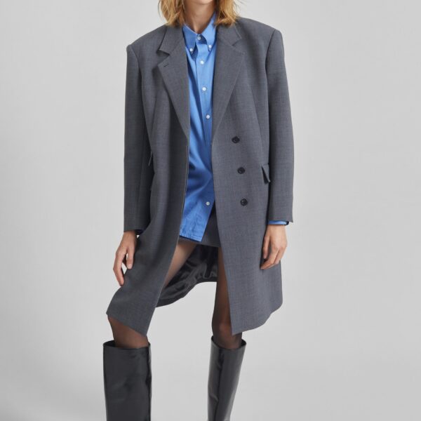The Frankie Shop Orsta Wool Coat - Grey - Oversized Minimalist Coats in Grey - Shop at Coveti
